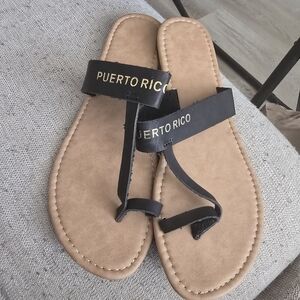 Black and Tan Sandals with Puerto Rico Design